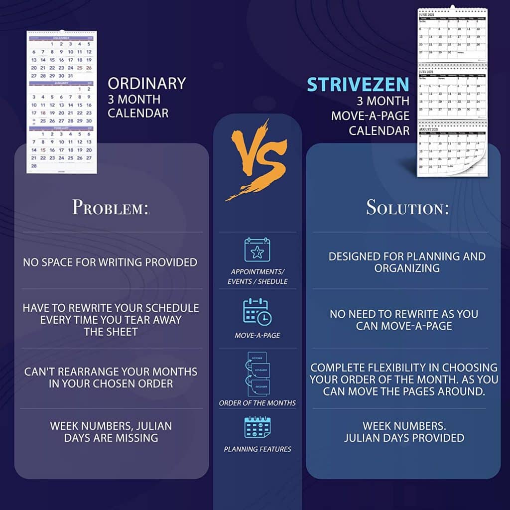 comparison chart StriveZen minimalist calendar