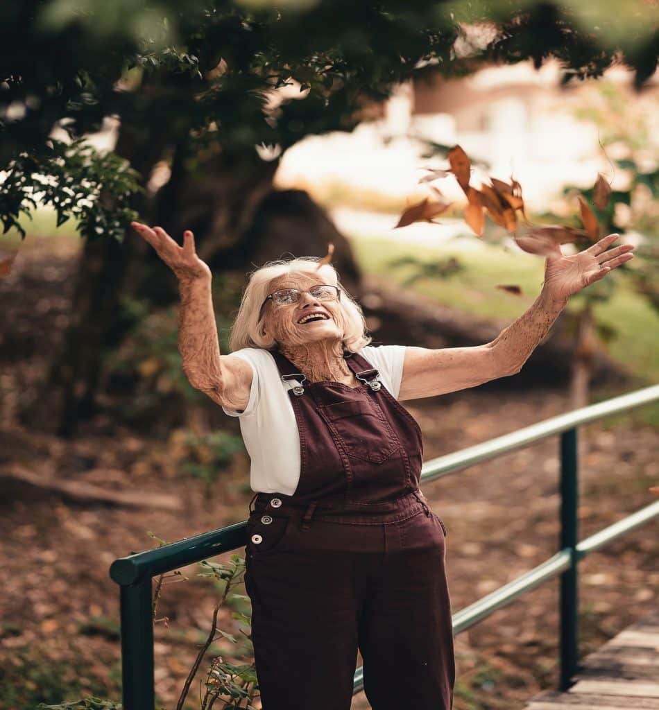 grandma enjoying the leaves