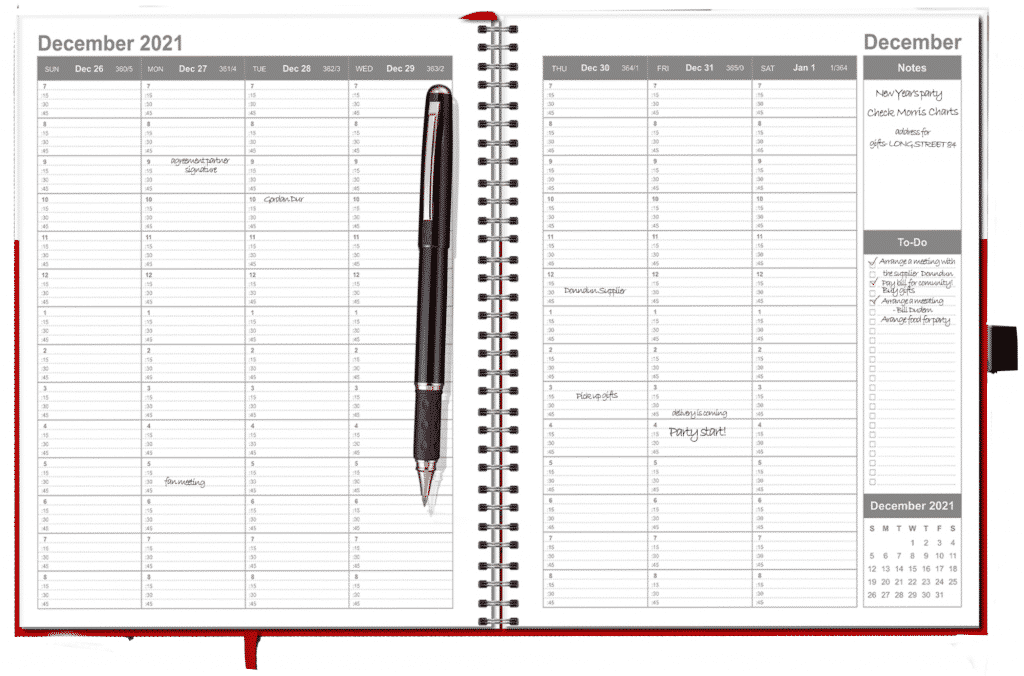 weekly page of the weekly and monthly planner that has 15 minute increment 