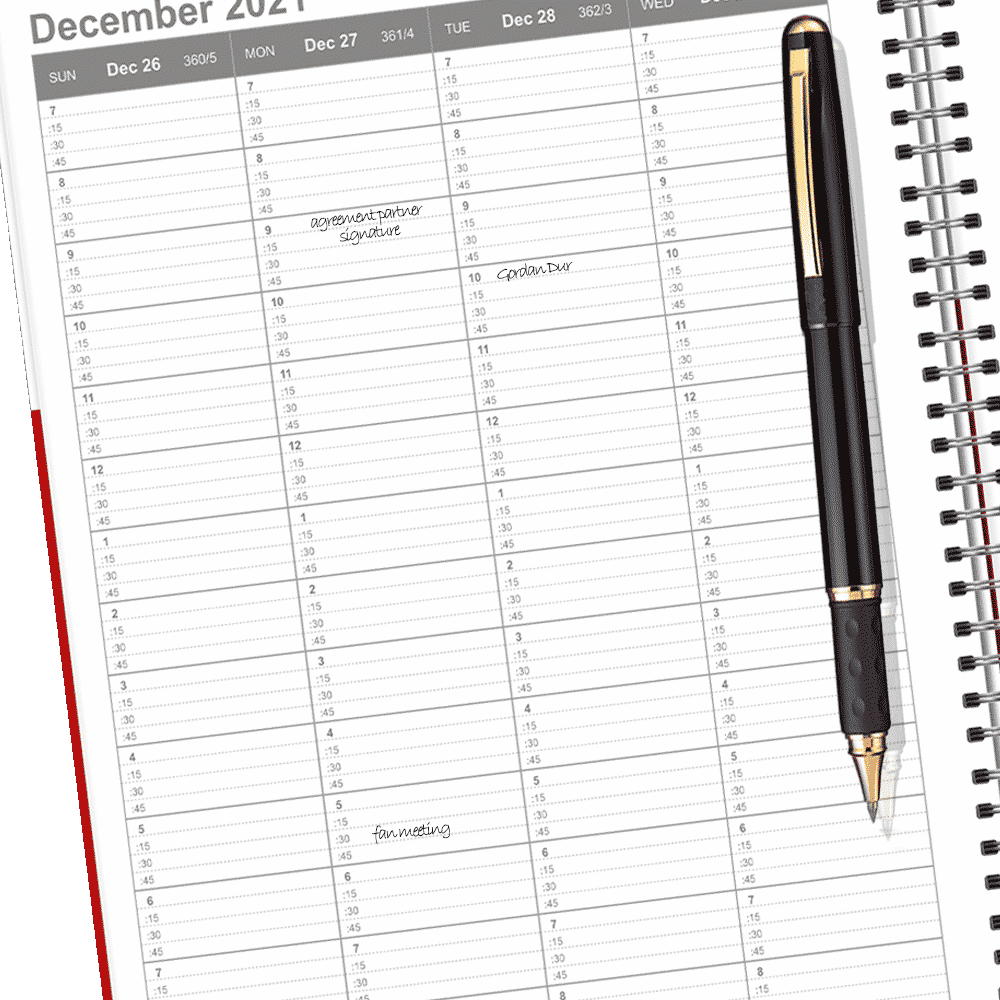 weekly and monthly planner with 15-minutes time block for organizing