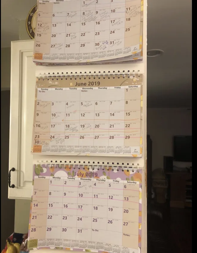 3 month calendar hanging on the wall from a customer