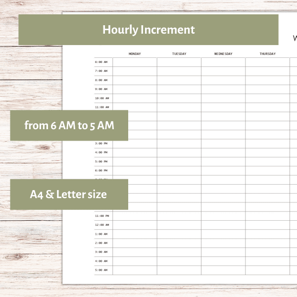 time block planner with hourly increment
