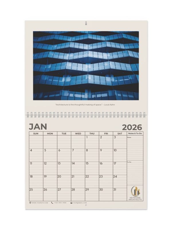Promotional Custom Personalized Wall Calendar 2026 – Classic Beige Grid Layout