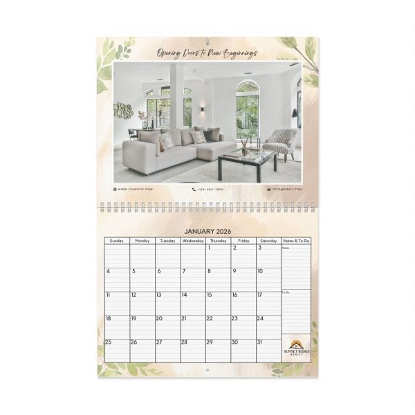 Promotional Custom Personalized Wall Calendar 2026 – Botanical Floral Theme