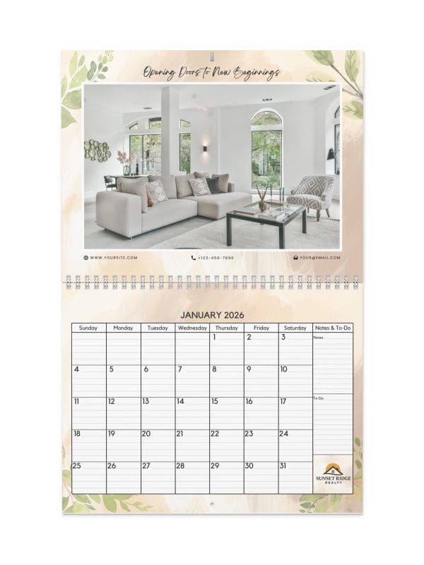 Promotional Custom Personalized Wall Calendar 2026 – Botanical Floral Theme