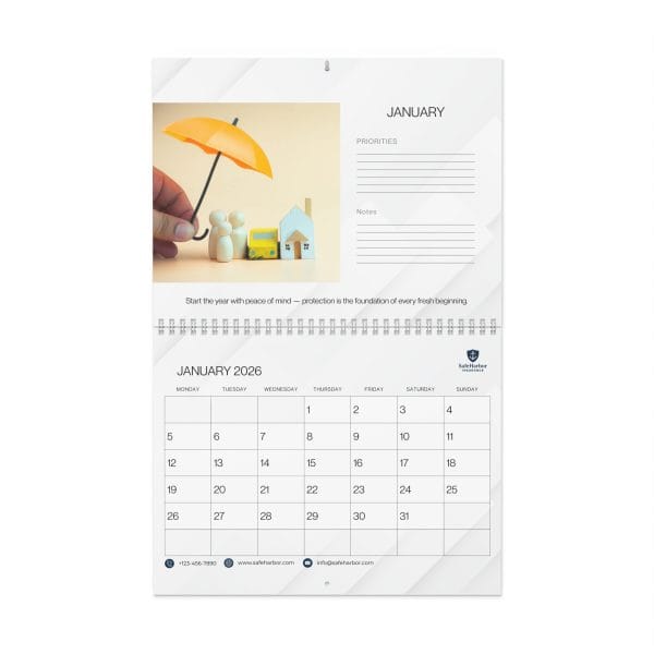 Promotional Custom Personalized Wall Calendar 2026 – Minimalist White Modern Design