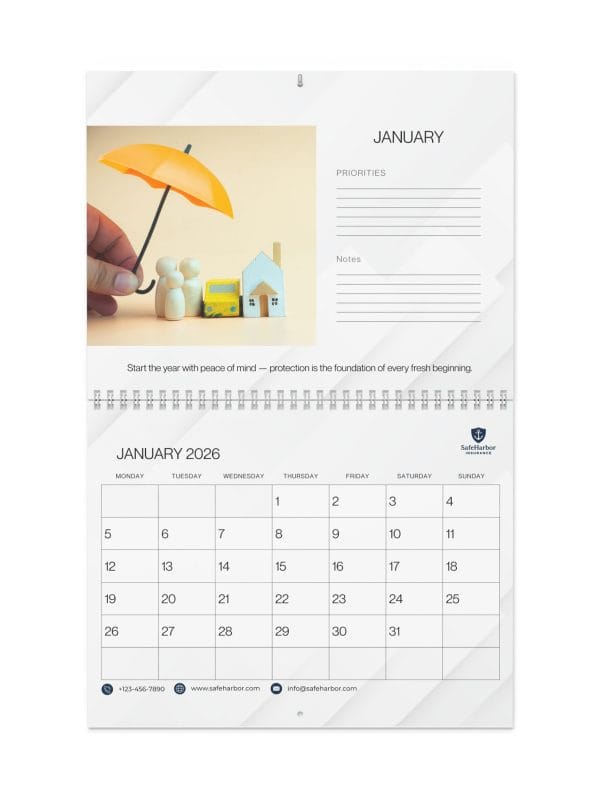 Promotional Custom Personalized Wall Calendar 2026 – Minimalist White Modern Design