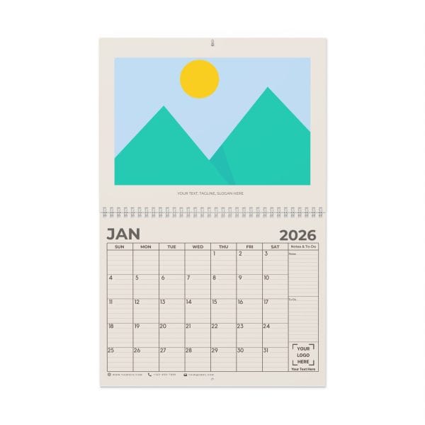 Promotional Custom Personalized Wall Calendar 2026 – Classic Beige Grid Layout - Image 7