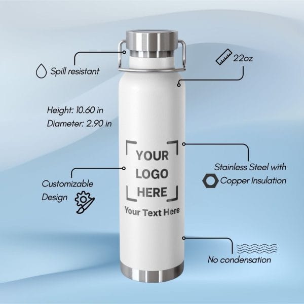 Promotional Custom Personalized Copper Vacuum Insulated Water Bottle – 22oz Travel Mug, Eco-Friendly Branded Gift - Image 2